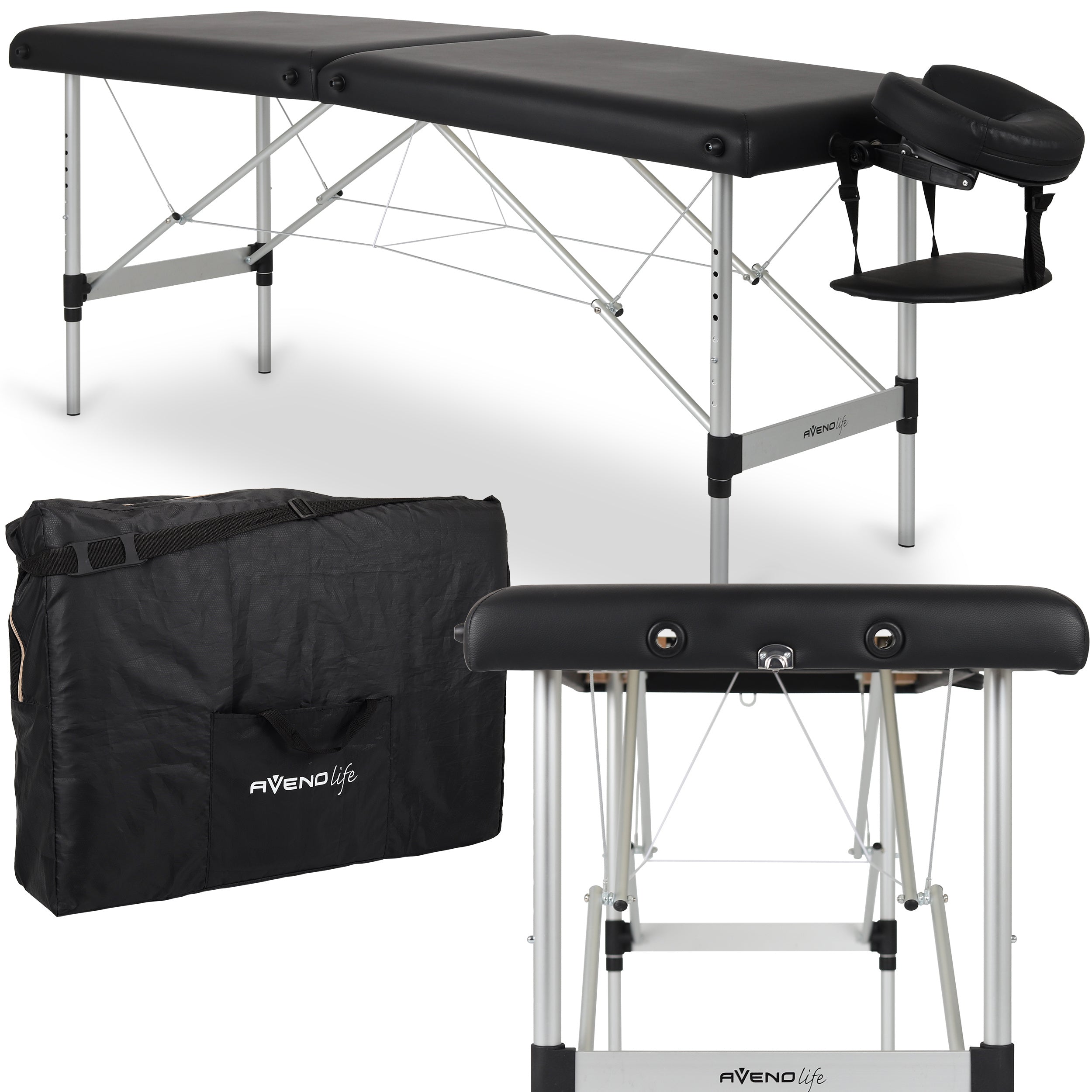 Massagetafel Aluminium Zwart - 193cm - Tot 250kg